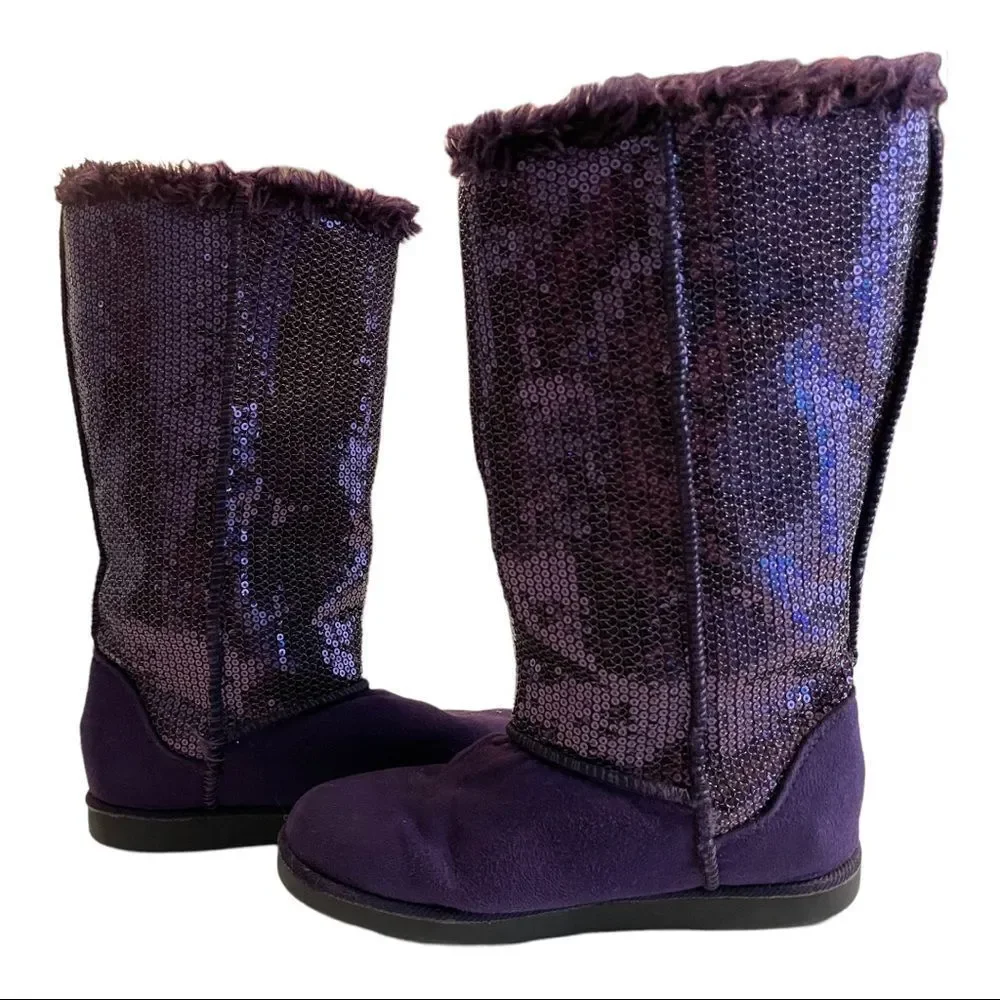 Airwalk Purple Sequin Faux Fur Lined Boots - Girls Size 1 1/2